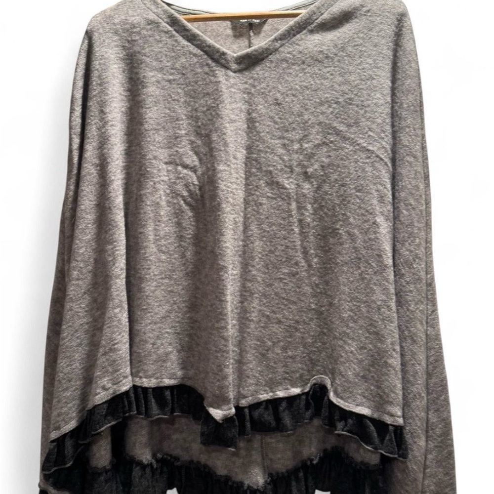 Elegant Gray V-Neck Women's Hoodie with Black Accents